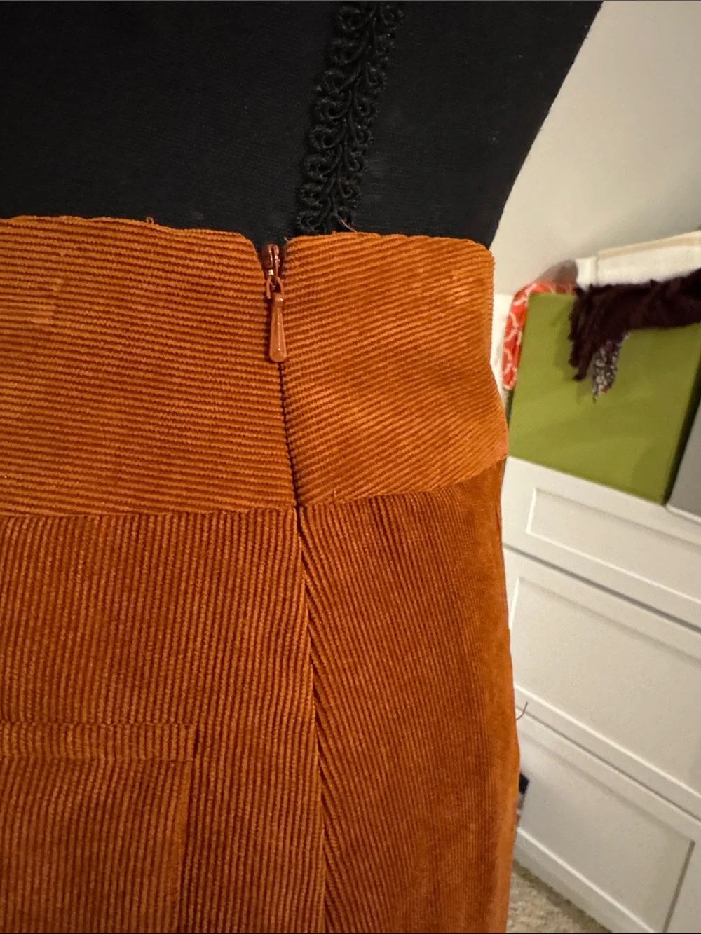 Chelsea & Theodore Corduroy A-Line Skirt in Rust